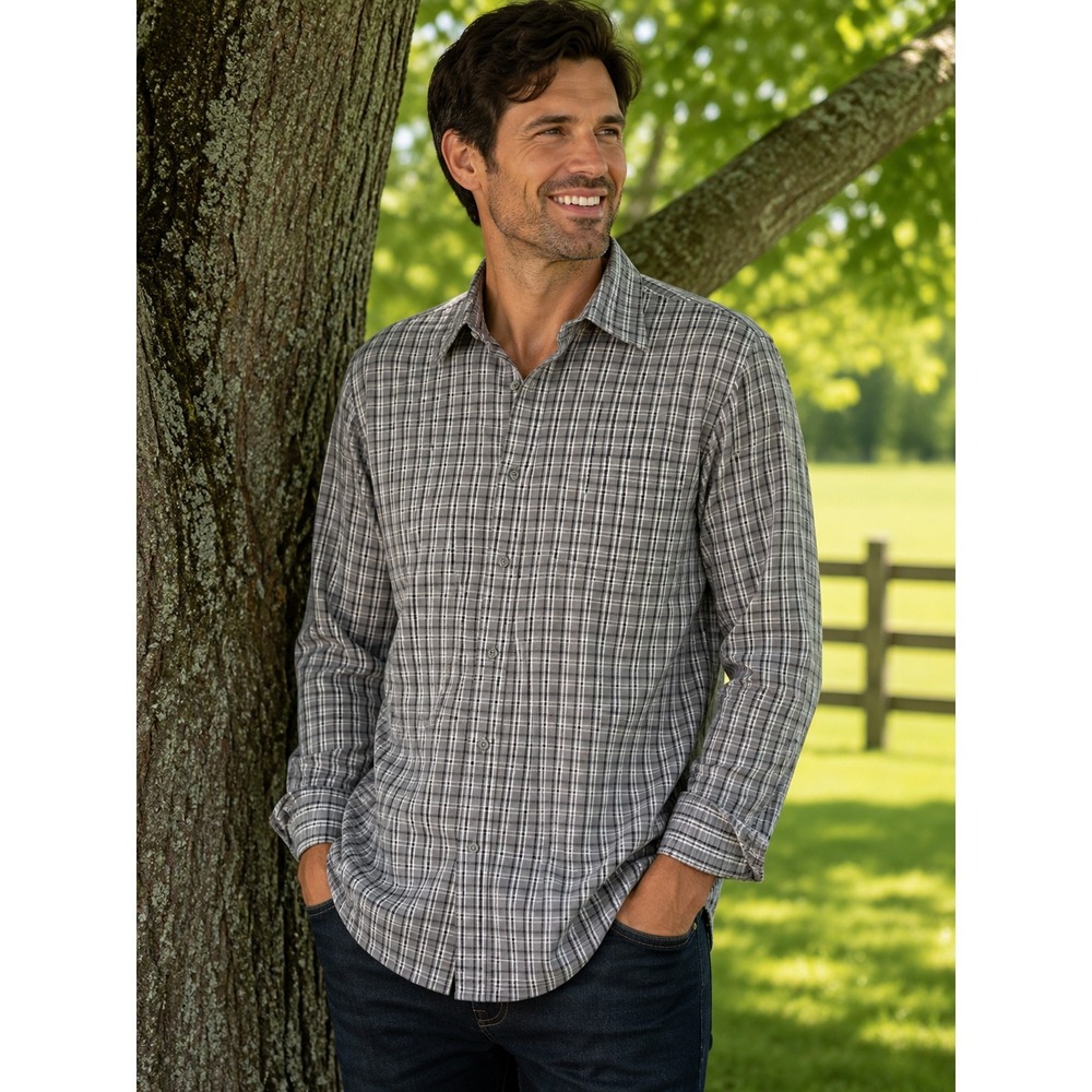 Eddie Bauer Wrinkle Resistant Shirt Men's Tall XXL Gray Plaid Button Front